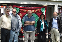 Lynne Featherstone with Keith Flett (Haringey Trades Union Council) and Jeremy Corbyn (MP for Islington North) marking the 30th anniversary of the Battle for Wood Green