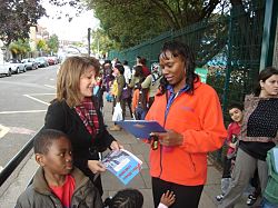 Lynne Featherstone campaigning against the £736 per pupil under-funding of Haringey schools
