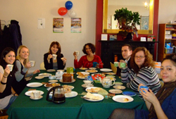 Lynne Featherstone and team having tea