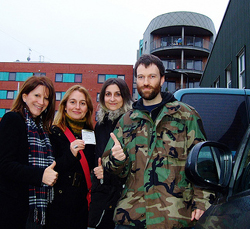 Lynne Featherstone with residents of Westpoint, Clarendon Road, celebrating their parking permit success