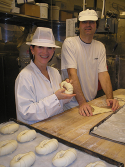 Lynne Featherstone rolling dough at Dunns