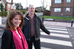 Lynne Featherstone and Cllr Martin Newton at a Haringey pedestrian crossing