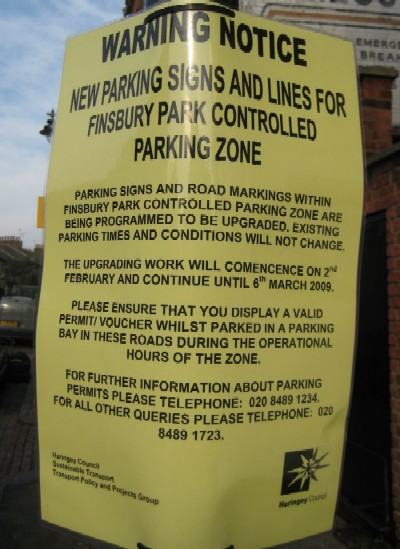 Haringey Council CPZ sign