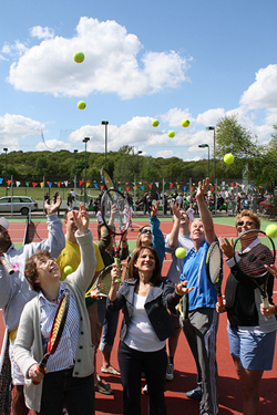 Lynne Featherstone, Lyn Weber and Jo Durie at the opening of new tennis courts in Highgate