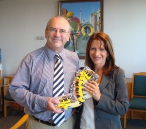 Presenting back the bus cards to Mr Hendy