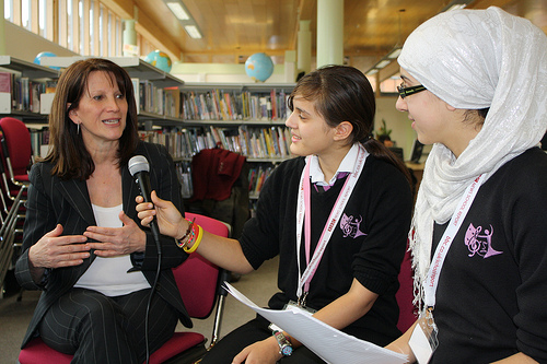 Lynne Featherstone interviewed by, from the left, Carenza Grant and Lina Chakri 