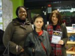 Lynne Featherstone MP, Zoom Rockman and Rokesley Junior School headteacher Bola Sonoye-Thomas at the launch party in the Big Green Bookshop, Wood Green.