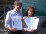 Cllr David Winskill and Lynne Featherstone handing in the petition and consultation response Cllr David Winskill and Lynne Featherstone handing in the petition and consultation response