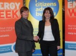 Lynne Featherstone MP at the launch of Citizens Advice Bureau’s Big Energy Week, with CAB boss Gillian Guy, Westminster, January 2012