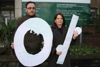 Lynne and Councillor Paul Strang campaigning for a council tax freeze last year