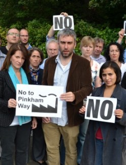 Lynne Featherstone and Haringey Liberal Democrats protesting at the proposed site of a waste processing plant on Pinkham Way