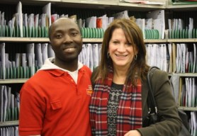 Lynne Featherstone MP and local Postman in Wood Green Delivery Office