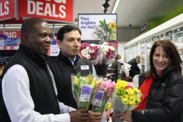 Lynne Featherstone MP with Adnan Naqvi and co-operative staff in the Cooperative store on Tottenham Lane