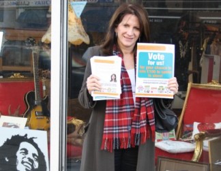 Lynne Featherstone MP on Hornsey High Street, outside Brand New Start independent shop and gallery
