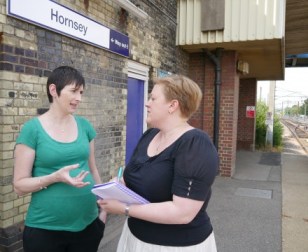 Local activist Dawn Barnes and Caroline Pidgeon AM at Hornsey rail station
