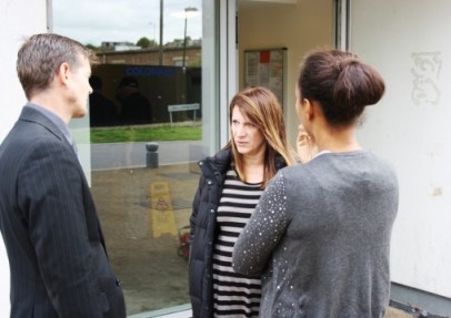 Lynne Featherstone MP and a local resident make demands to the Circle 33 Managing Director outside the New River Village Colorado apartments. 