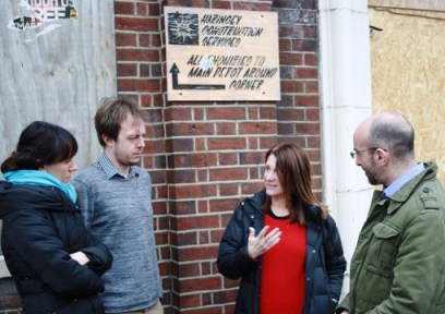 Lynne Featherstone discusses the development with local residents.  