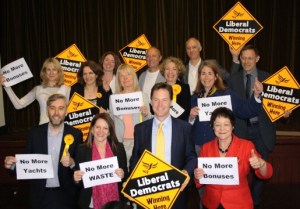 Haringey Liberal Democrat leader Richard Wilson, Lynne Featherstone MP, Deputy Prime Minister Nick Clegg and Sarah London MEP – along with local Liberal Democrat candidates – back the campaign against Haringey Labour’s bonuses, yacht trips and waste. 