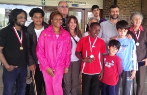 Lynne Featherstone MP with volunteer organisers and children who participated in the Finsbury Park community games