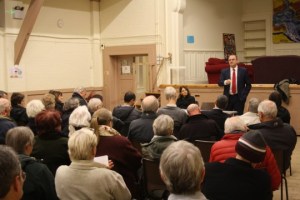 Ed Davey and Lynne Featherstone address the packed public meeting on green issues.