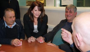 Lynne Featherstone MP talking with local residents at the Cypriot Community Centre