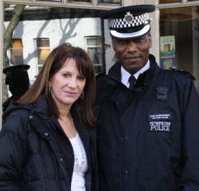 Lynne Featherstone and Haringey Borough Commander Victor Olisa