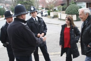 Lynne Featherstone MP and local neighbourhood watch joins local policemen on a walk-about in Crouch End