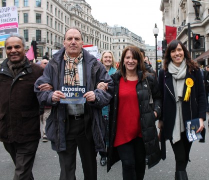 Lynne Featherstone MP at the UAF March with Simon Hughes MP